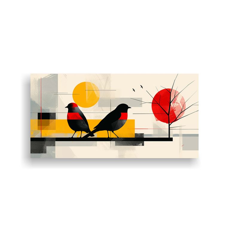 GENERICO - Paisaje Deconstructivista Con Aves Detalladas 60x30 Cm