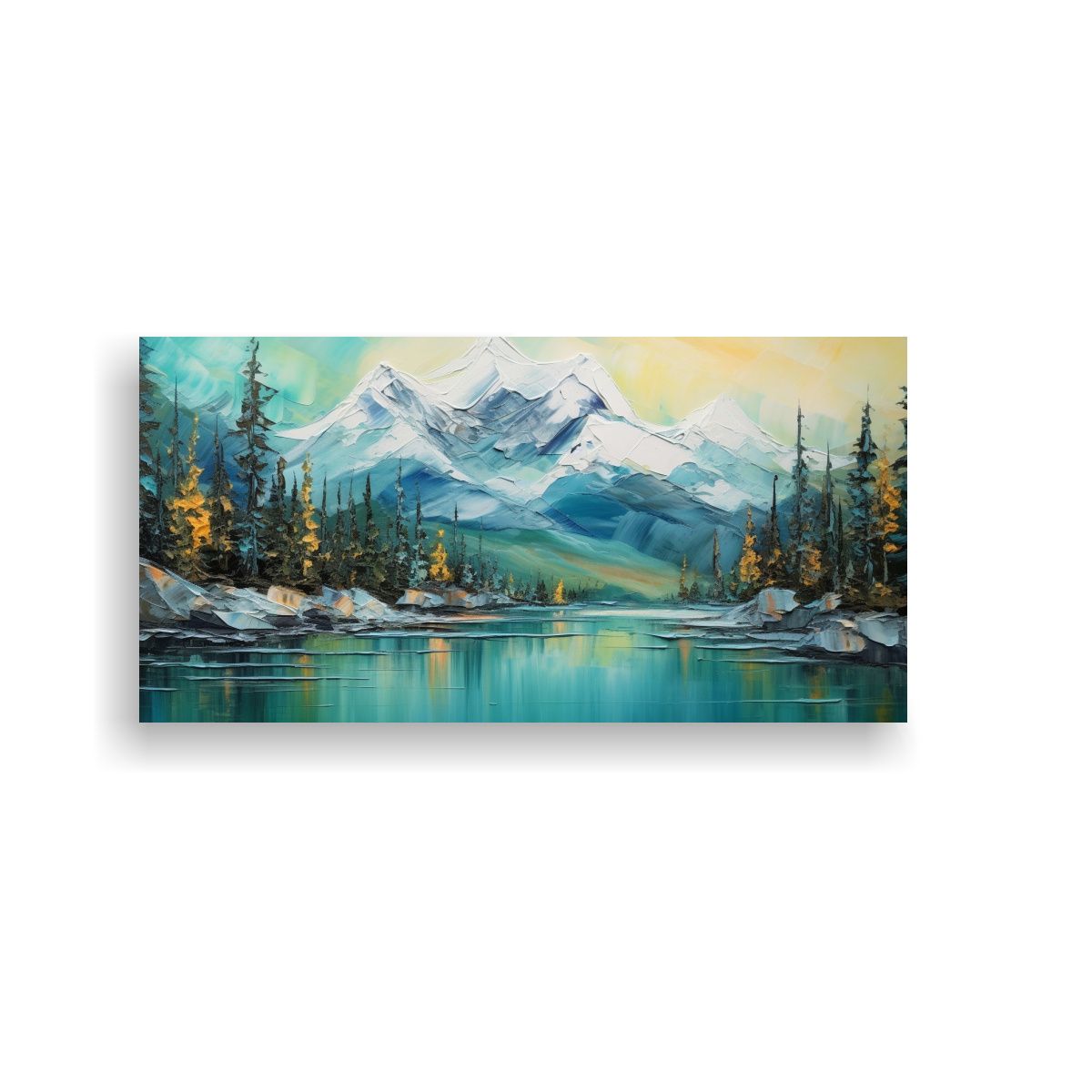 GENERICO - Cuadros Montañas Nieve Árboles Impacto Visual 80x40 Cm