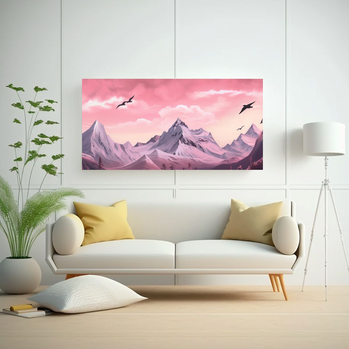 GENERICO - Cuadro De Tela Moderno Con Montaña Y Aves En 80x40 Cm