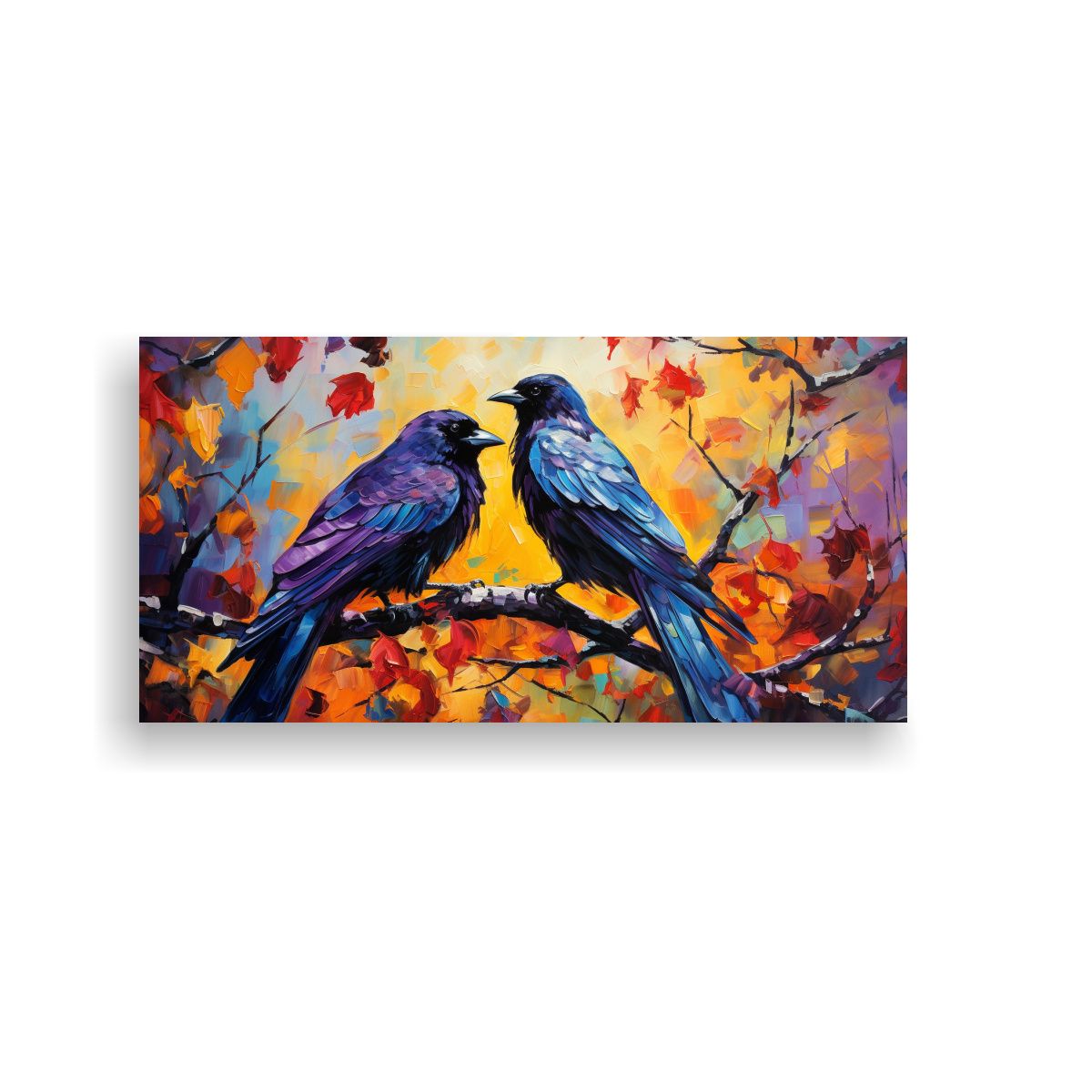 GENERICO - Pintura Multicolor Estilo Estilo óleo De Cuervos 100x50 Cm