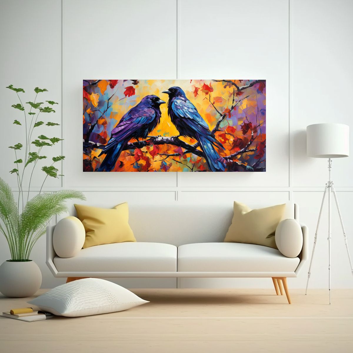 GENERICO - Pintura Multicolor Estilo Estilo óleo De Cuervos 100x50 Cm