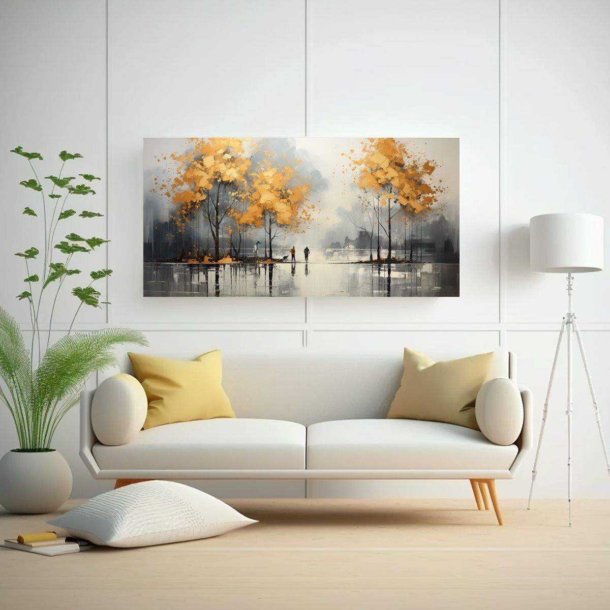 GENERICO - Pintura Abstracta De árboles En Plata Y Oro Con 60x30 Cm