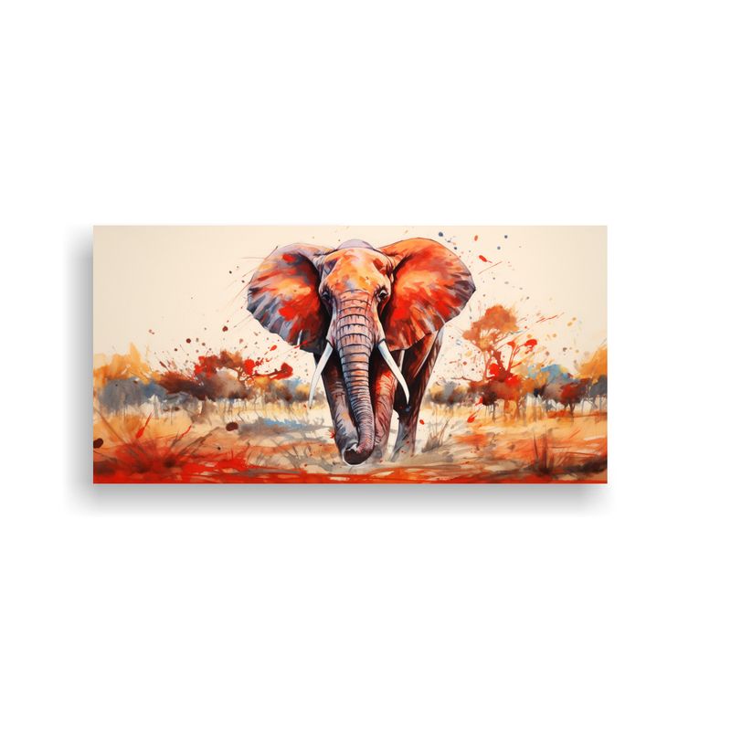GENERICO - Pintura De Elefante En Acuarelas Y Colores Rojos 60x30 Cm