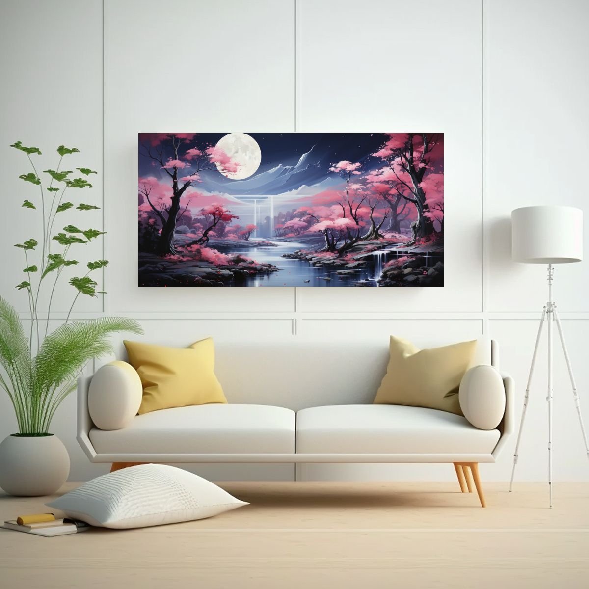 GENERICO - Tela En Bastidor Inspiración Escena Con Luna 100x50 Cm.