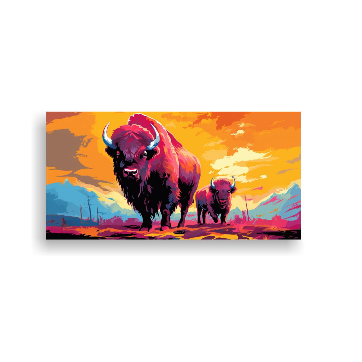 GENERICO - Arte Gráfico Bison Y Búfalo En Colores Vívidos 80x40 Cm.