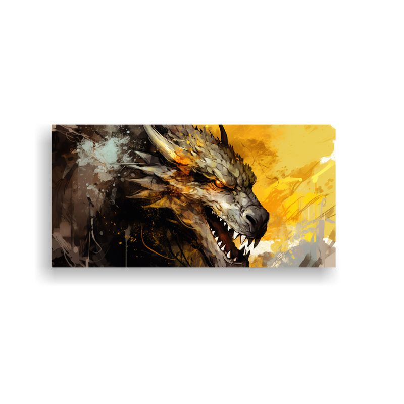 GENERICO - Cuadro De Dragón Amarillo Y Oro En Atmosfera 100x50 Cm
