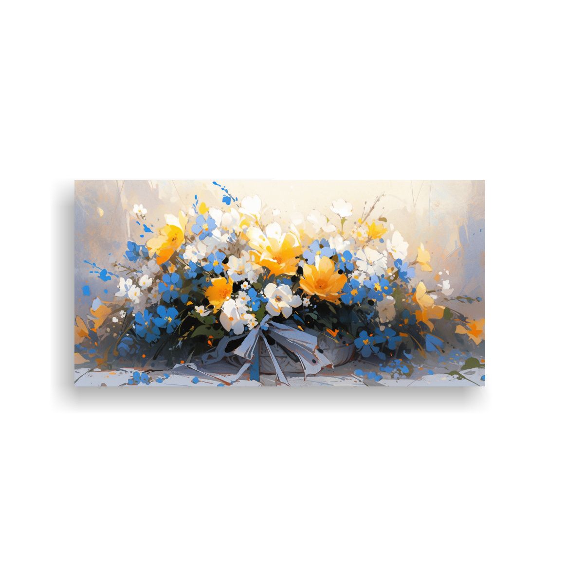 GENERICO - Cuadro Vanguardia Amarillo Y Azul Con Flores En 60x30 Cm