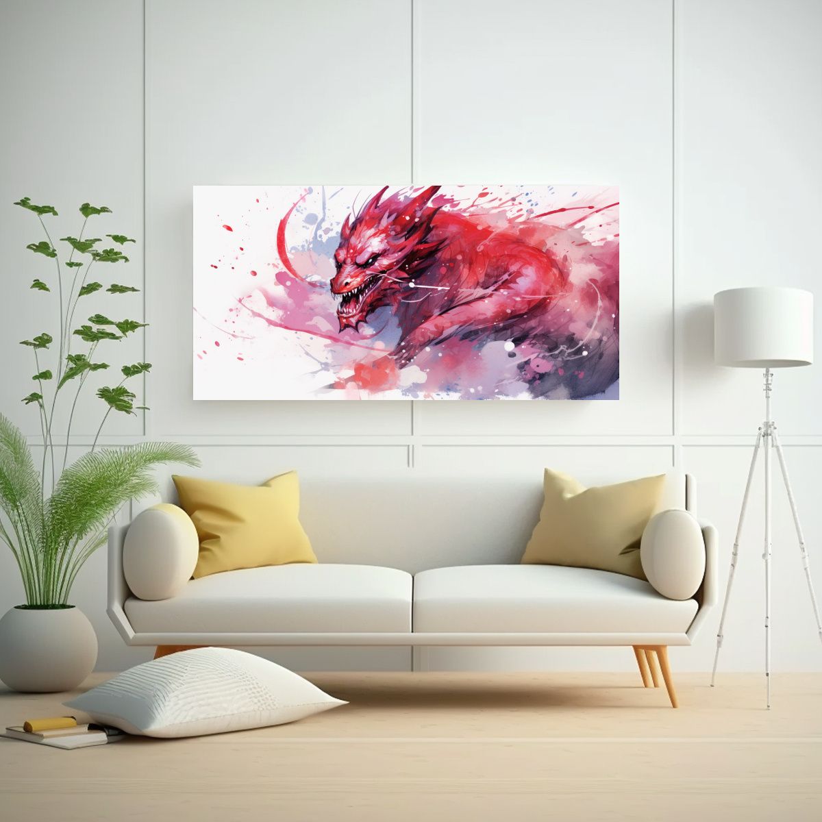 GENERICO - Pintura Decorativa De Un Dragón En Acuarelas Y 80x40 Cm