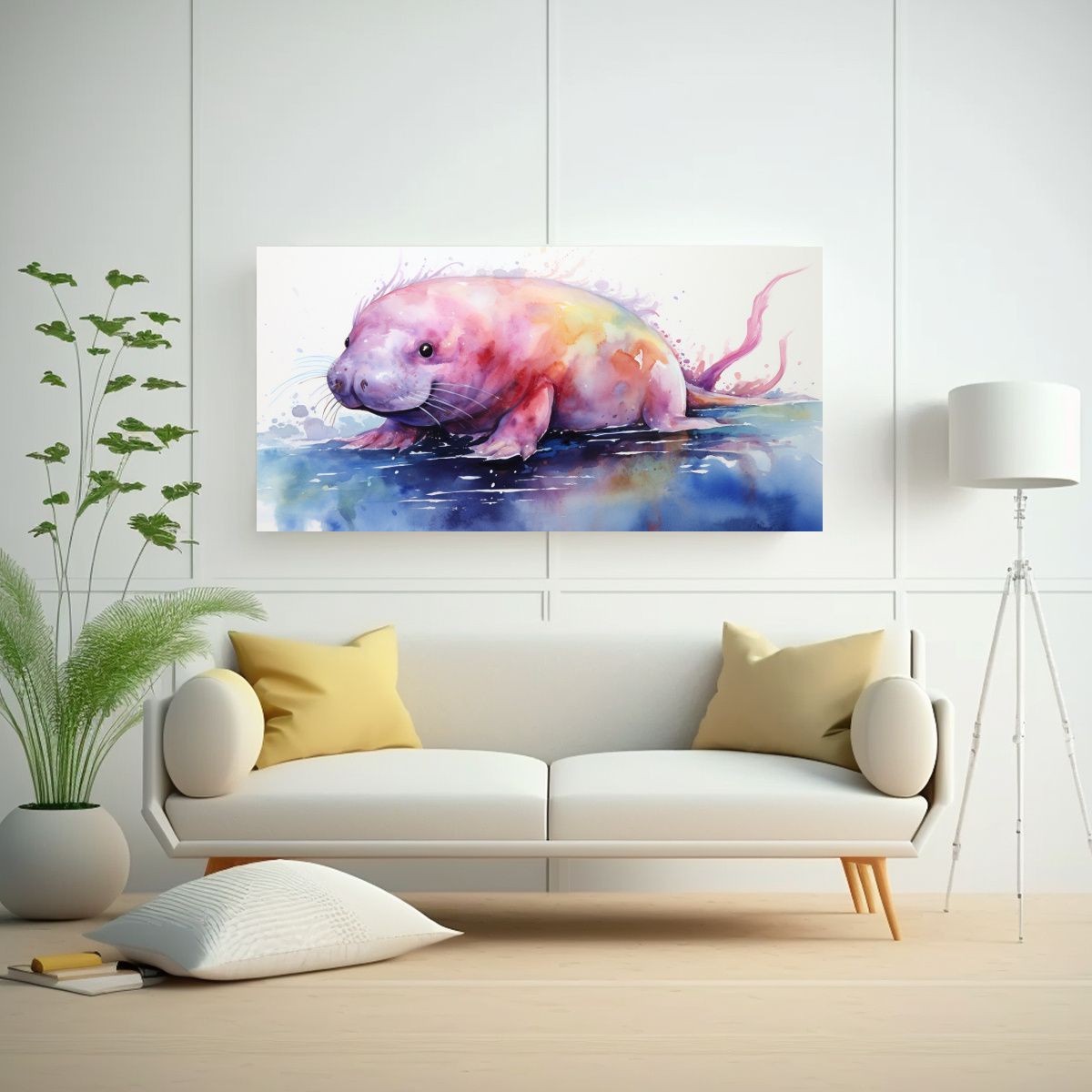 GENERICO - Pintura De Acuarela Colorida Estilo Axolote Morsa 60x30 Cm