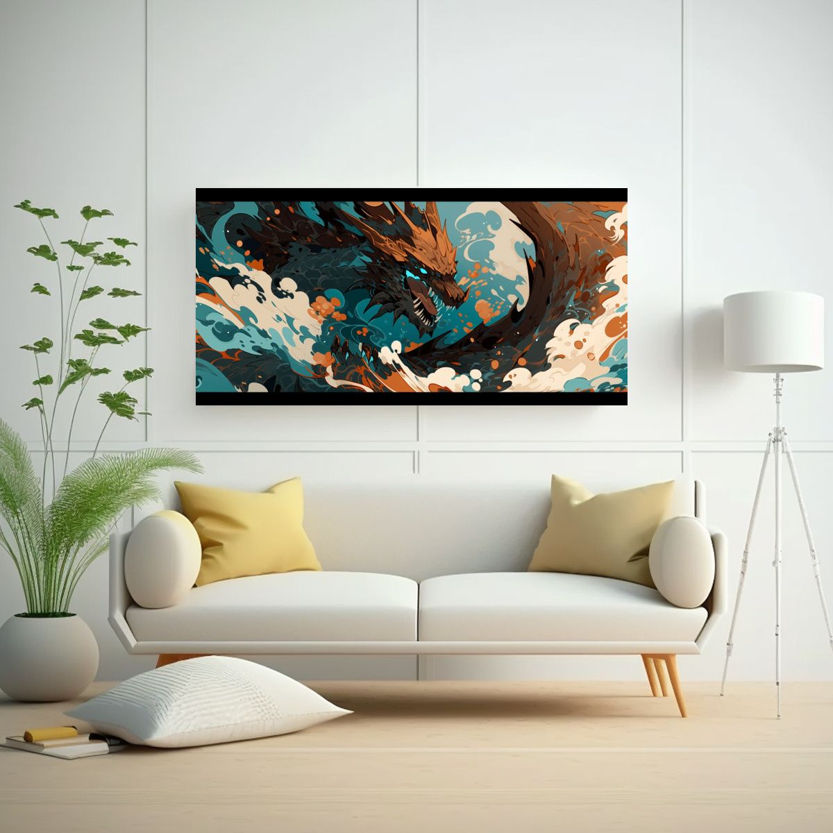 GENERICO - Pintura Decorativa Dragón En Marrón Y Turquesa 100x50 Cm