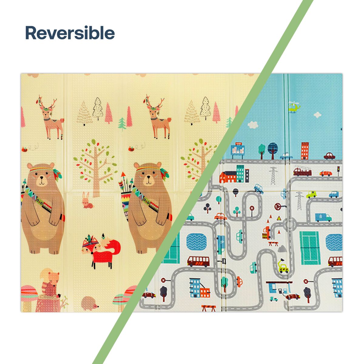 BEBESIT - Alfombra Antigolpe Plegable Extra Grueso Premium Oso Ciudad