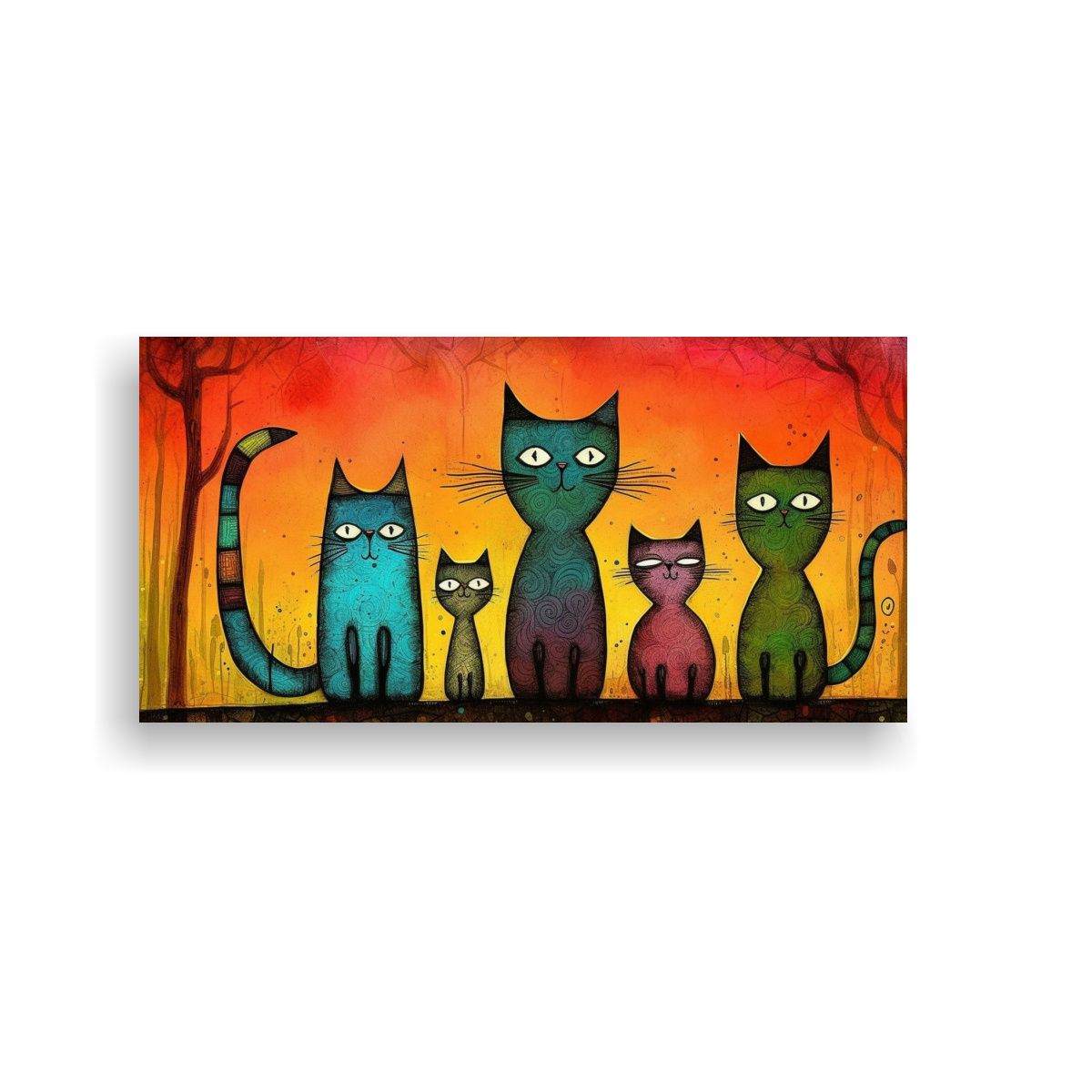 GENERICO - Cuadro Decorativo De Familia De Gatos Whimsical 80x40 Cm