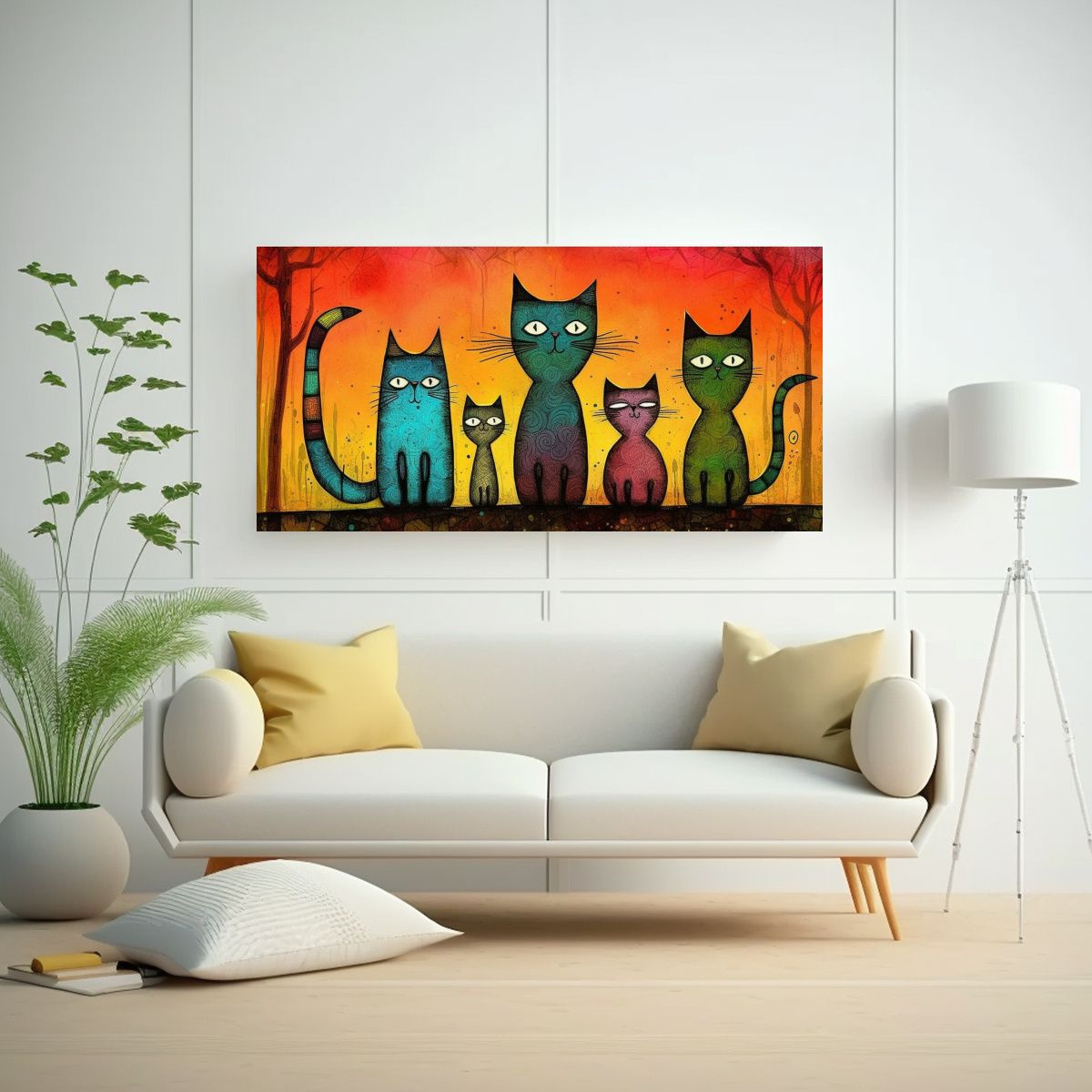 GENERICO - Cuadro Decorativo De Familia De Gatos Whimsical 80x40 Cm
