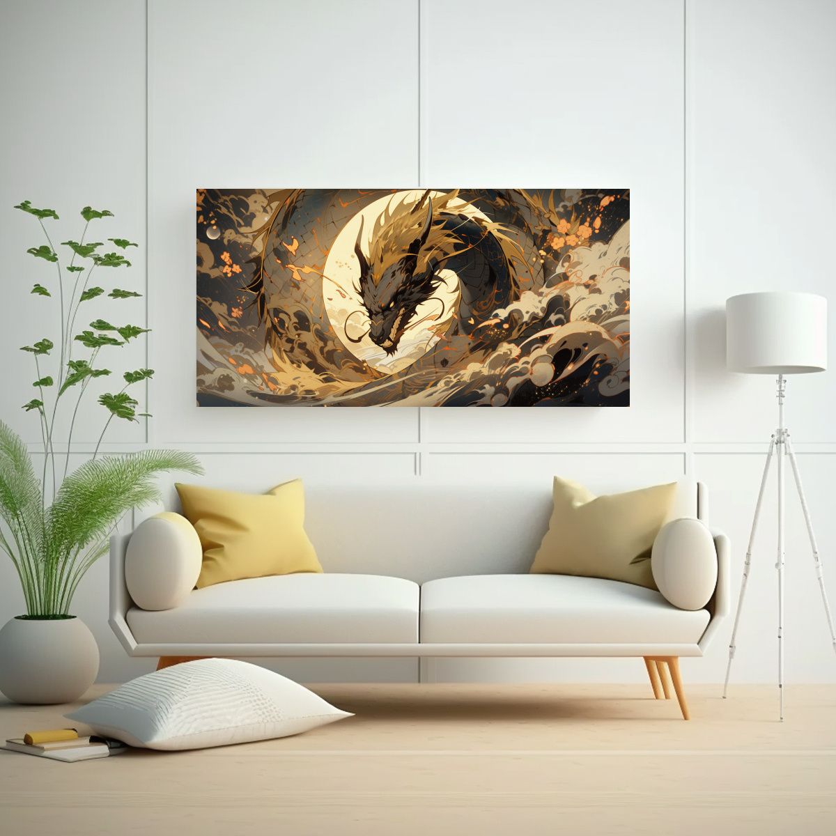 GENERICO - Pintura Contemporánea De Dragón En Tonos 80x40 Cm