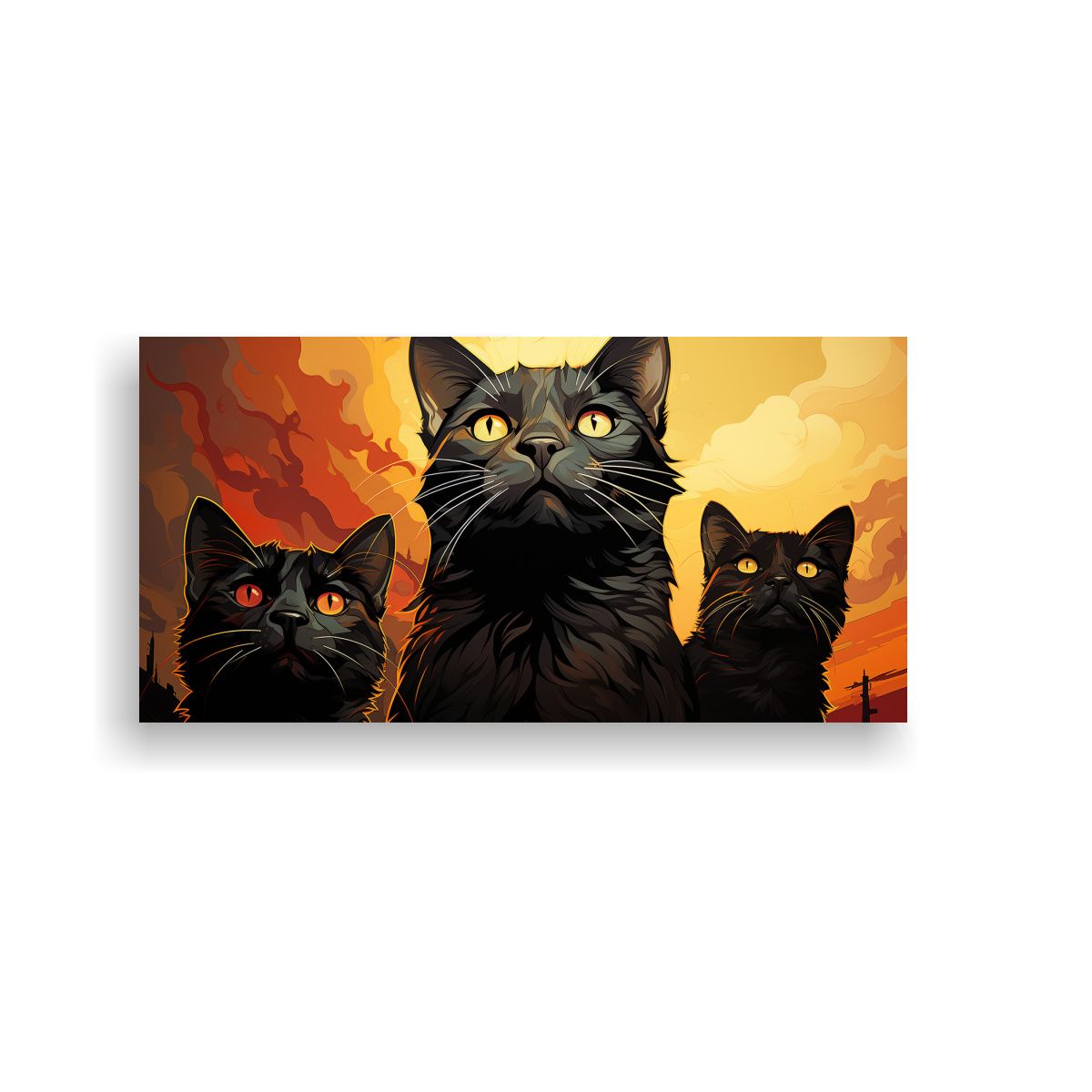 GENERICO - Cuadros Gatos Negros En Pila Mirando Al Frente 60x30 Cm