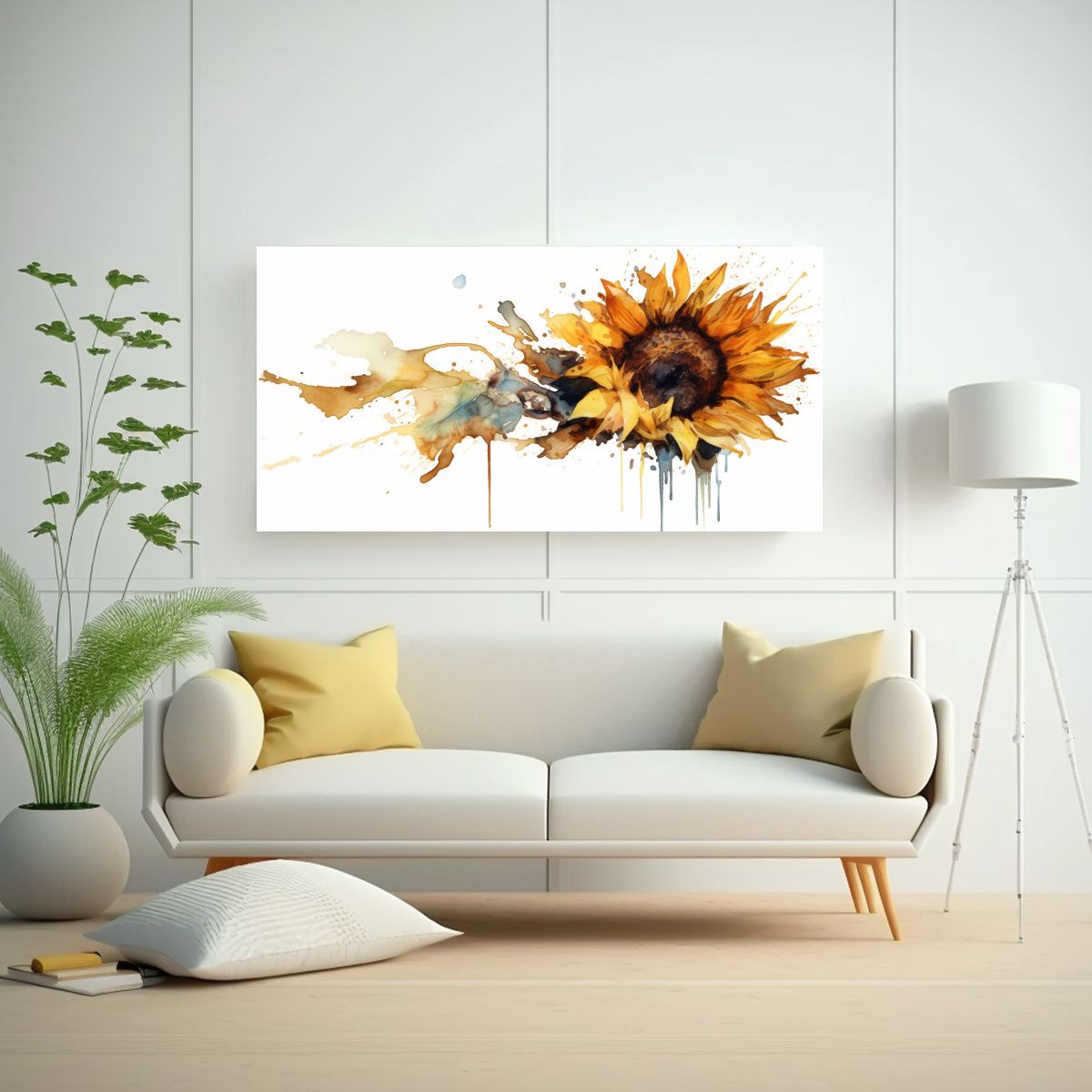 GENERICO - Pinturas Acuarela Girasoles Comunes Prensados En 60x30 Cm