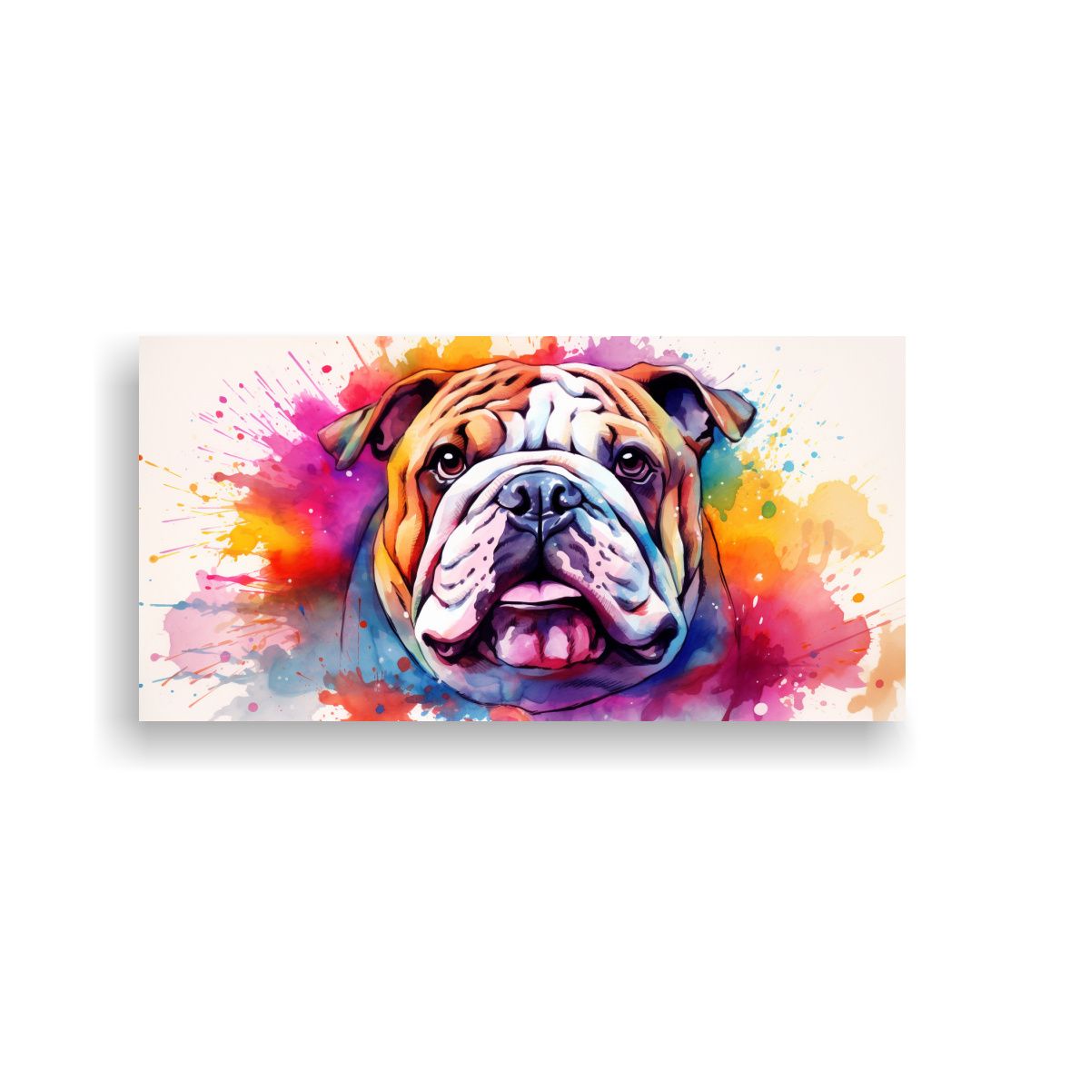 GENERICO - Cuadro Bulldog Colorido Estilo Acuarela Moderno 100x50 Cm.