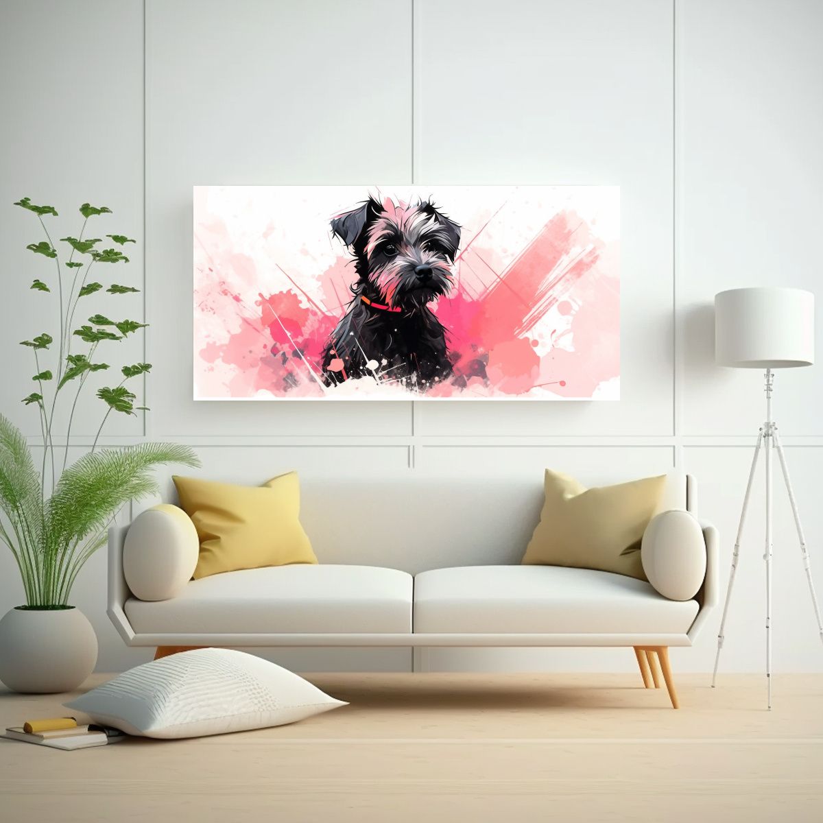 GENERICO - Pintura Tela Bastidor Terrier Negro Y Rosa Arte 60x30 Cm