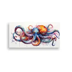 GENERICO - Pintura Acuarela Estilizada De Calamar Colorido 100x50 Cm