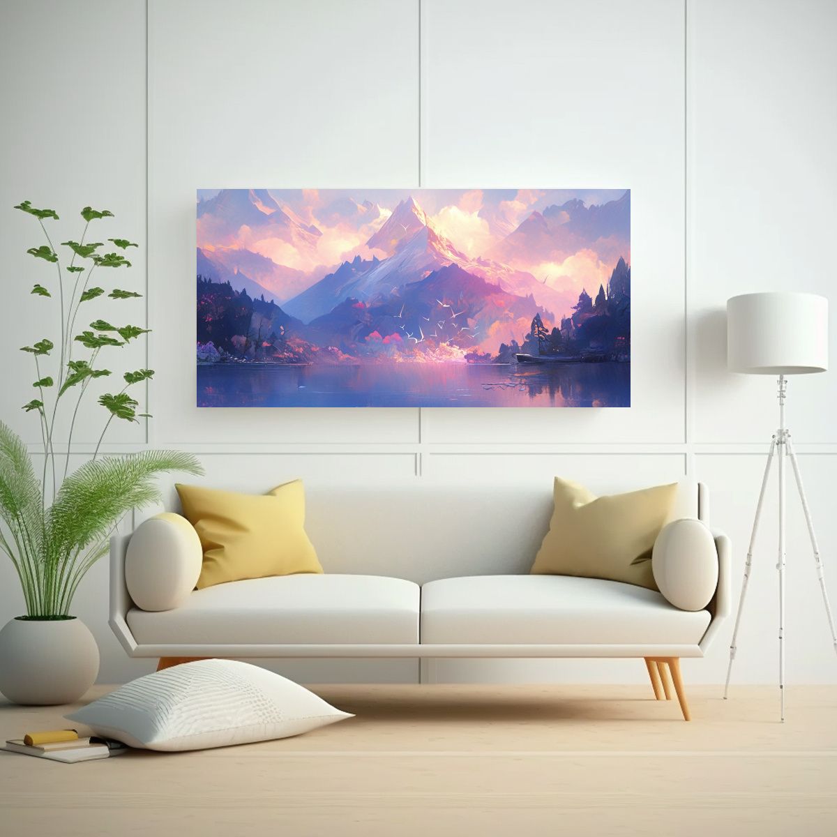 GENERICO - Pintura Abstracta Visionaria De Lagos Y Montañas 100x50 Cm