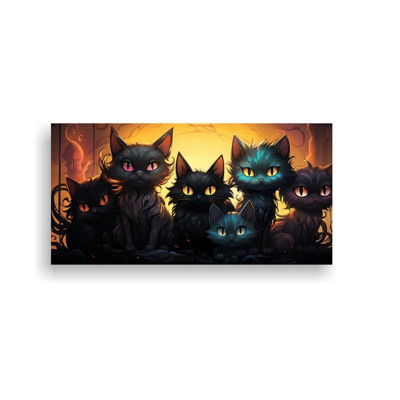 GENERICO - Cuadro De Gatos Negros En Pila Mirando Hacia Ti 60x30 Cm