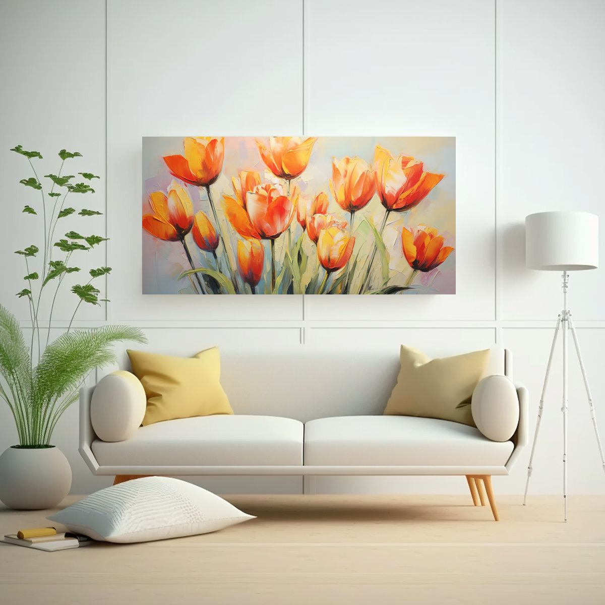 GENERICO - Pintura En Lienzo TULIPANES Naranjas Estilo 60x30 Cm