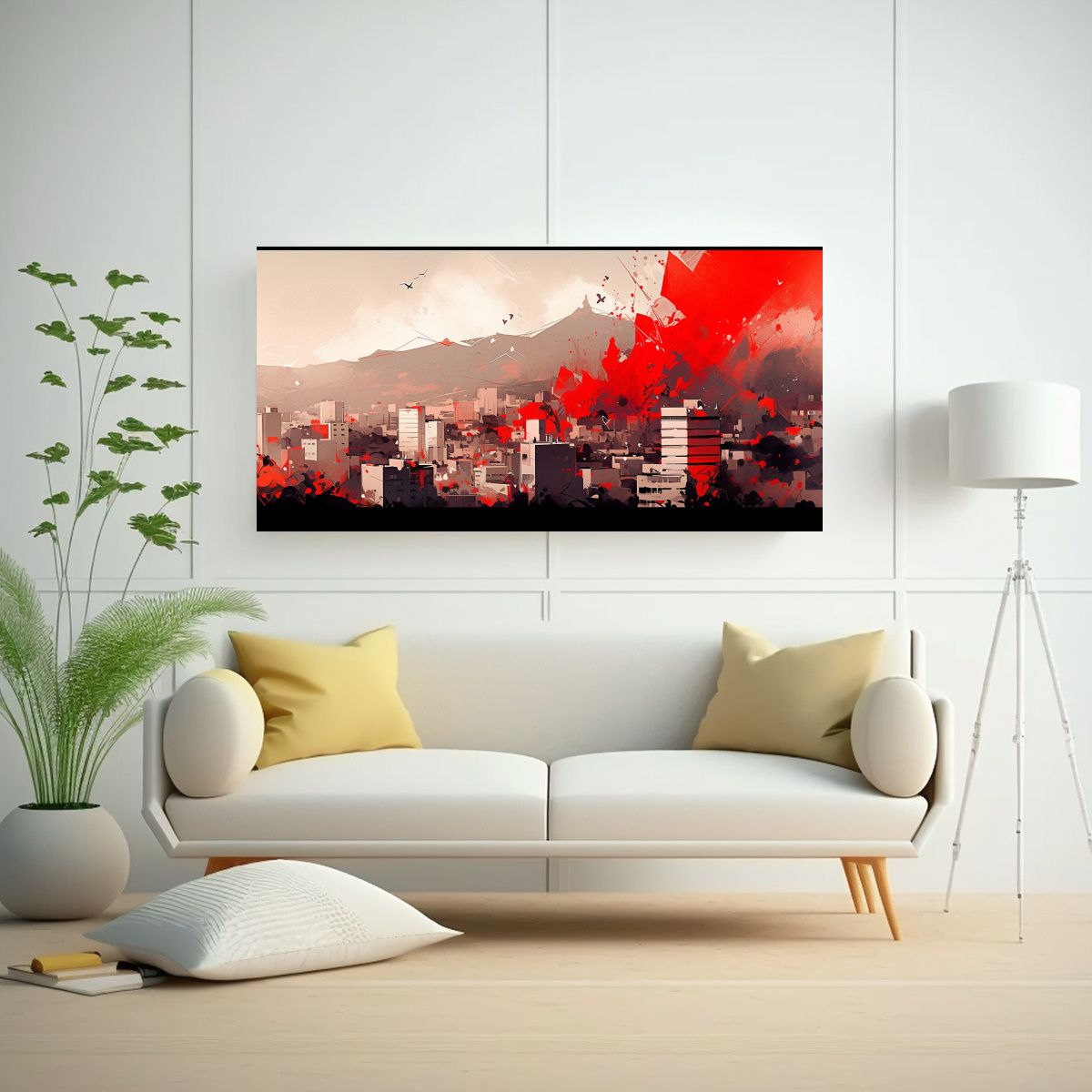 GENERICO - Cuadro Floral En Bastidor Santiago Chile Blanco 80x40 Cm