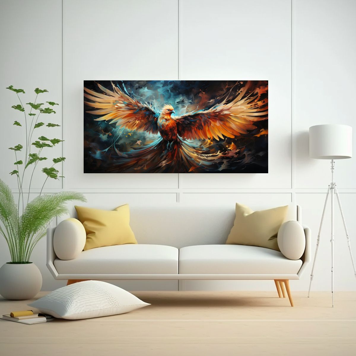 GENERICO - Pintura Acuarela Clásica De Phoenix En Bastidor 80x40 Cm