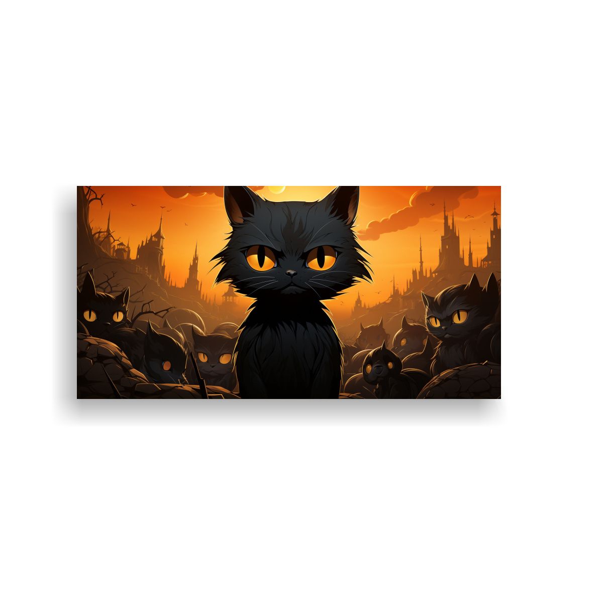 GENERICO - Cuadro De Gatos Negros Sobre Fondo Naranja 60x30 Cm