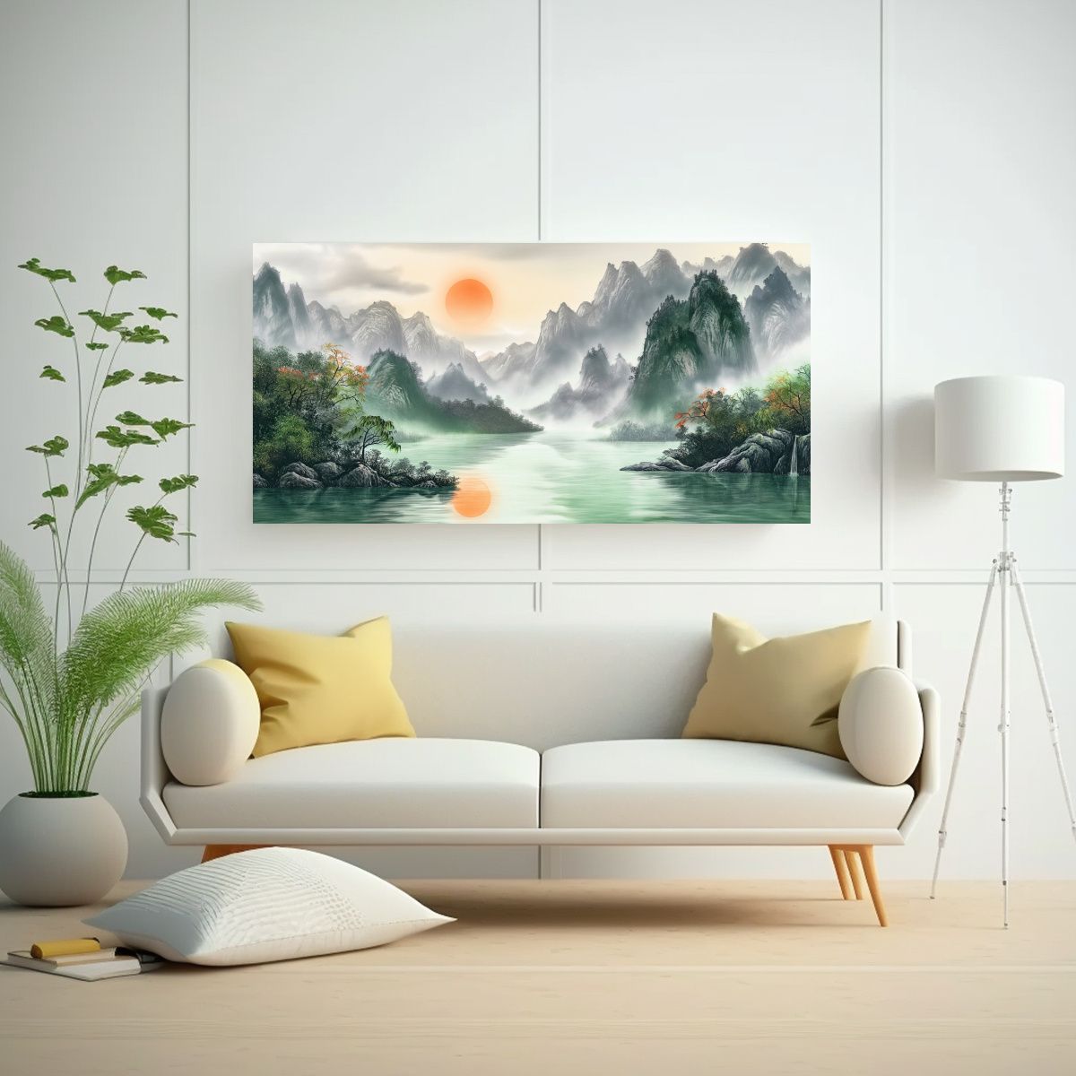 GENERICO - Cuadro Chino De Movimiento Rectangular En Tinta Y 60x30 Cm