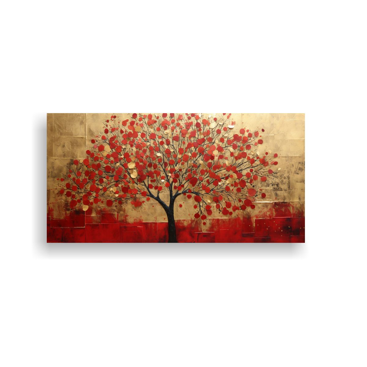 GENERICO - Pintura Decorativa Del árbol En Rojo Y Dorado 100x50 Cm.