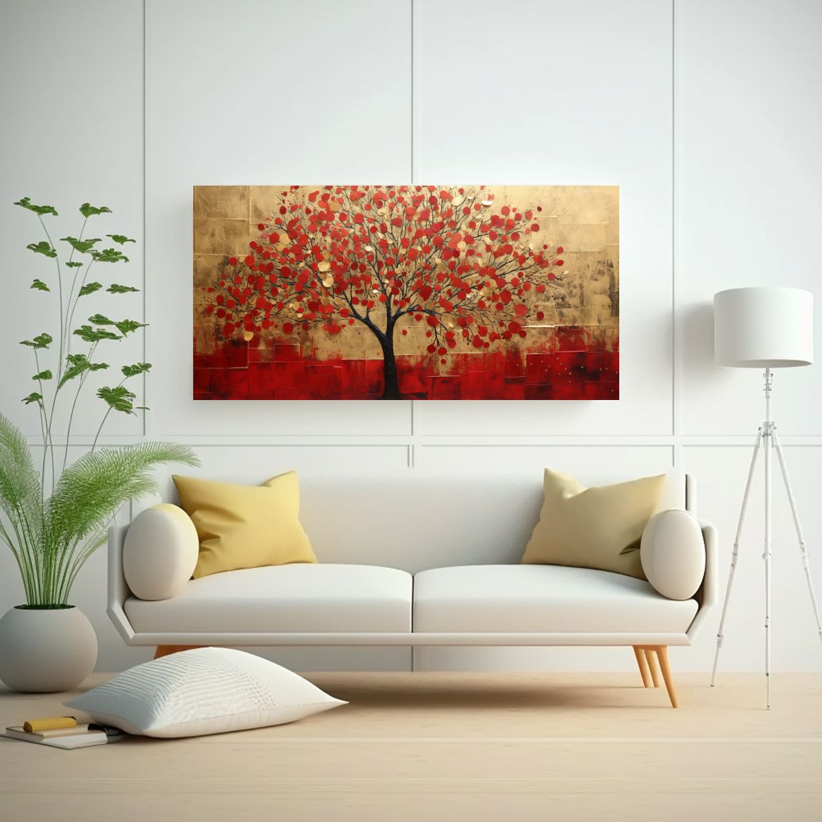 GENERICO - Pintura Decorativa Del árbol En Rojo Y Dorado 100x50 Cm.