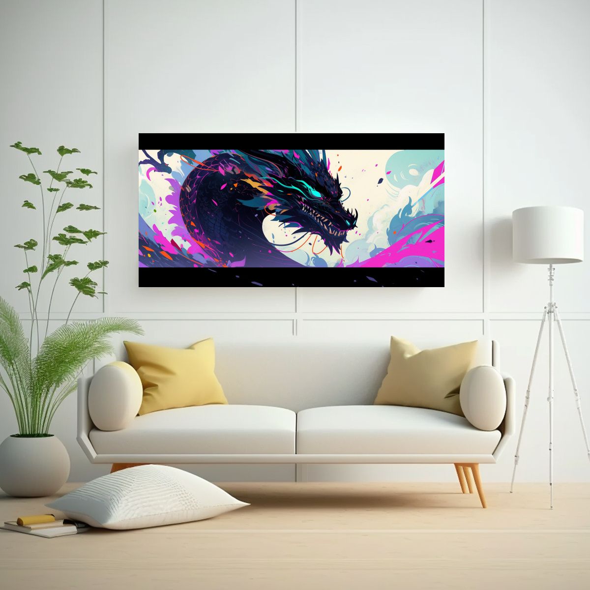 GENERICO - Cuadro Estética De Dragón En Colores Pastel Y 80x40 Cm