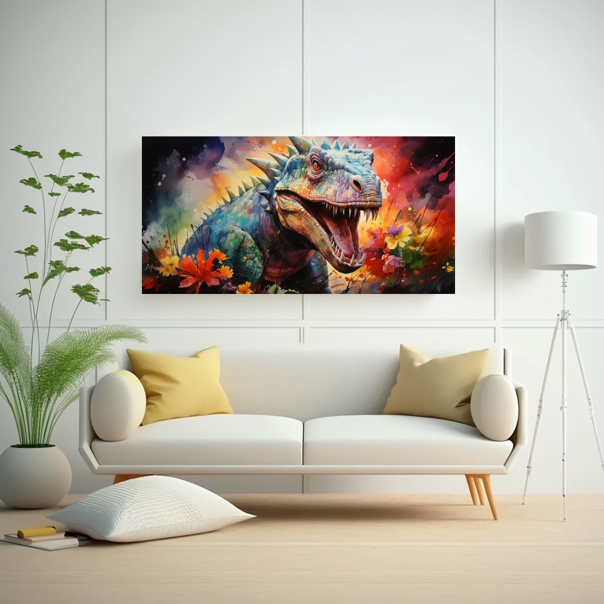 GENERICO - Cuadro Vanguardia Motivo Stegosaurio Acuarelas 80x40 Cm