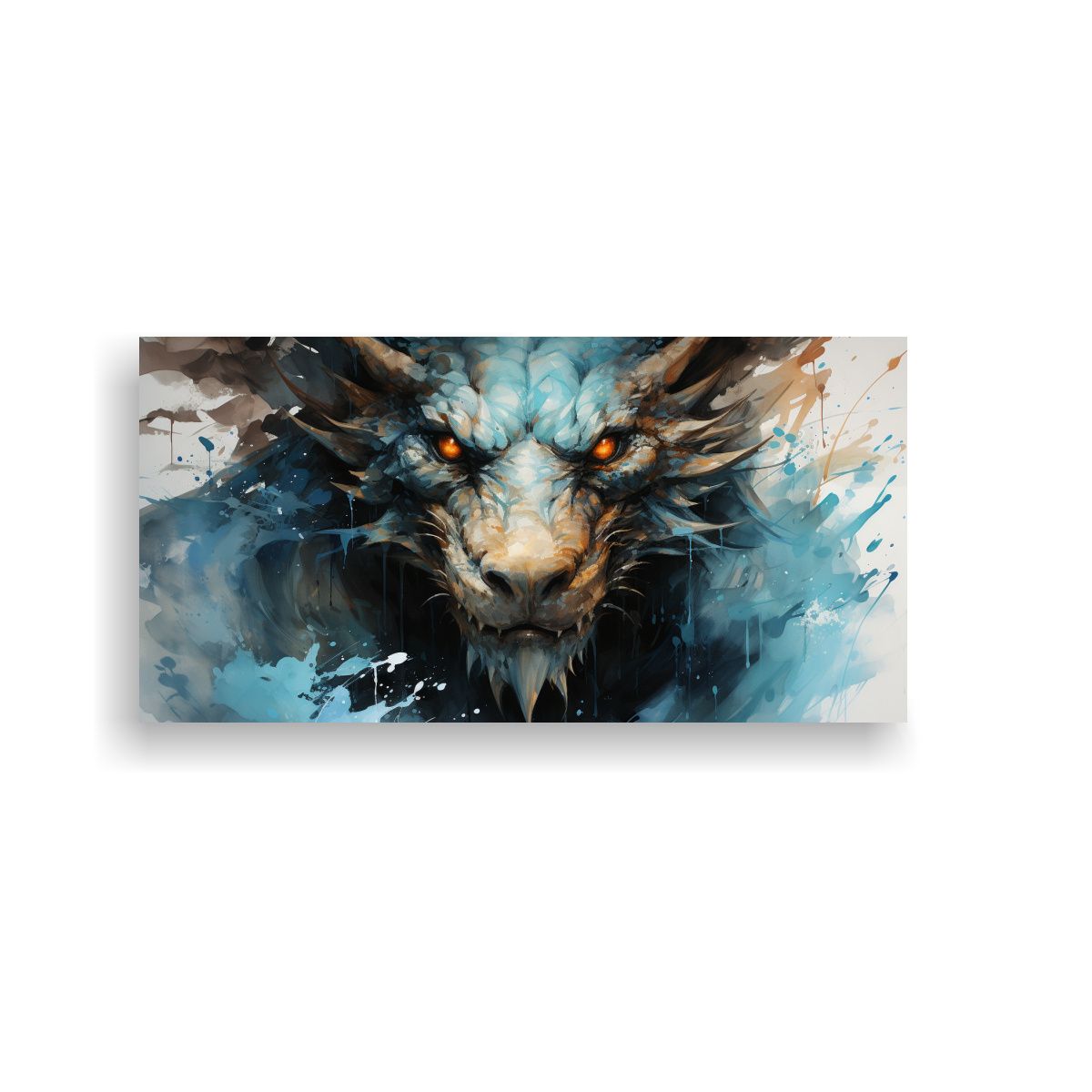 GENERICO - Cuadro Tela Vintage Dragón Acuarela Y Turquesa 60x30 Cm