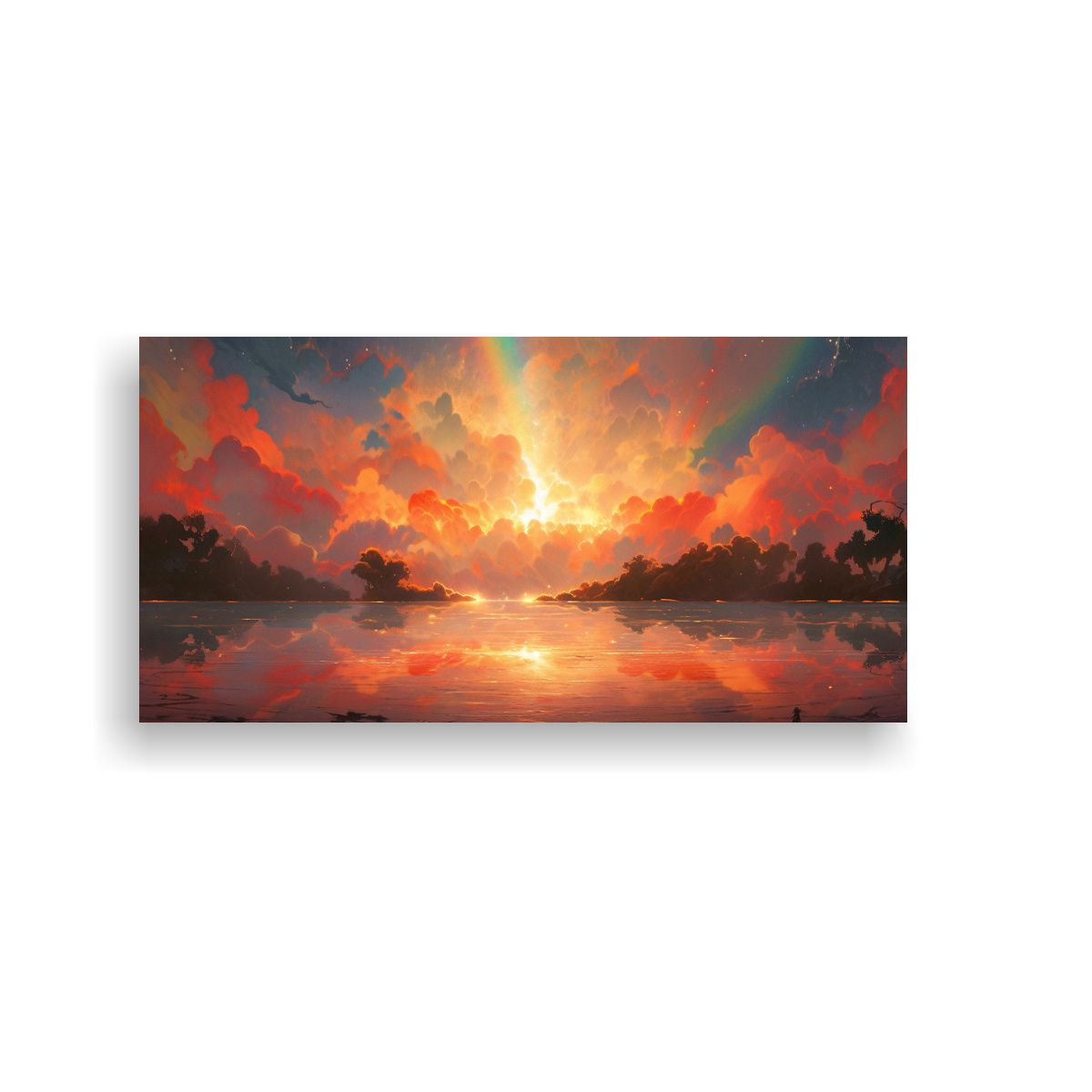 GENERICO - Cuadro Abstracto Paisaje Arcoíris Colores Rojo 80x40 Cm.