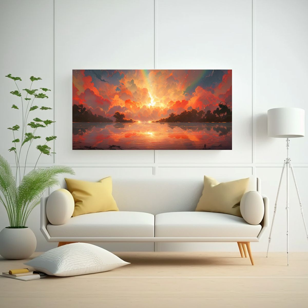 GENERICO - Cuadro Abstracto Paisaje Arcoíris Colores Rojo 80x40 Cm.