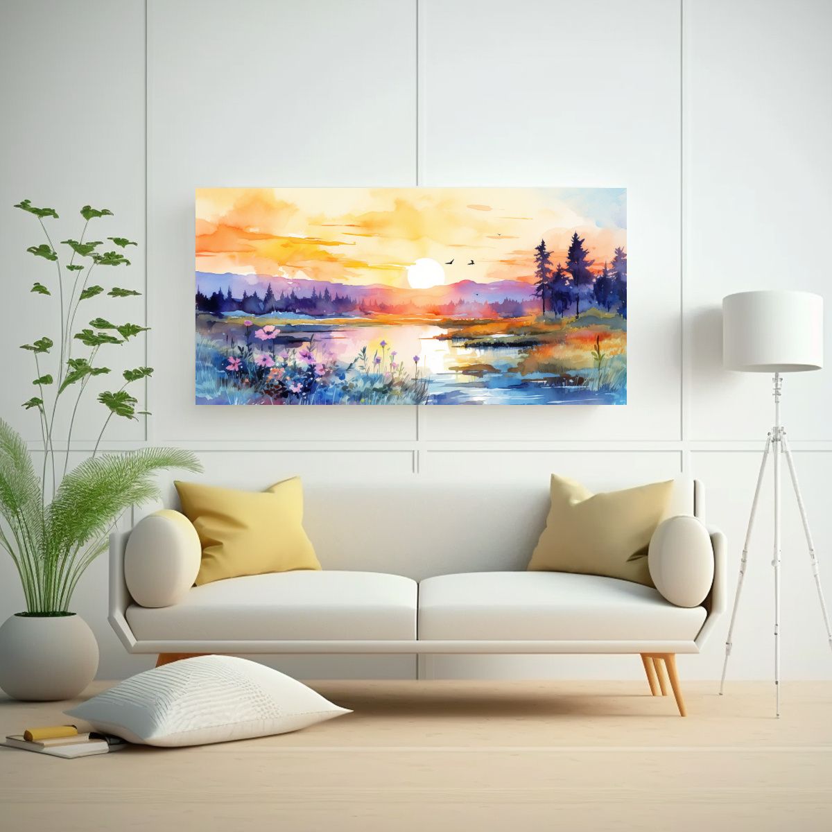 GENERICO - Paisaje Verano Acuarelas Colores Neo Poética 80x40 Cm