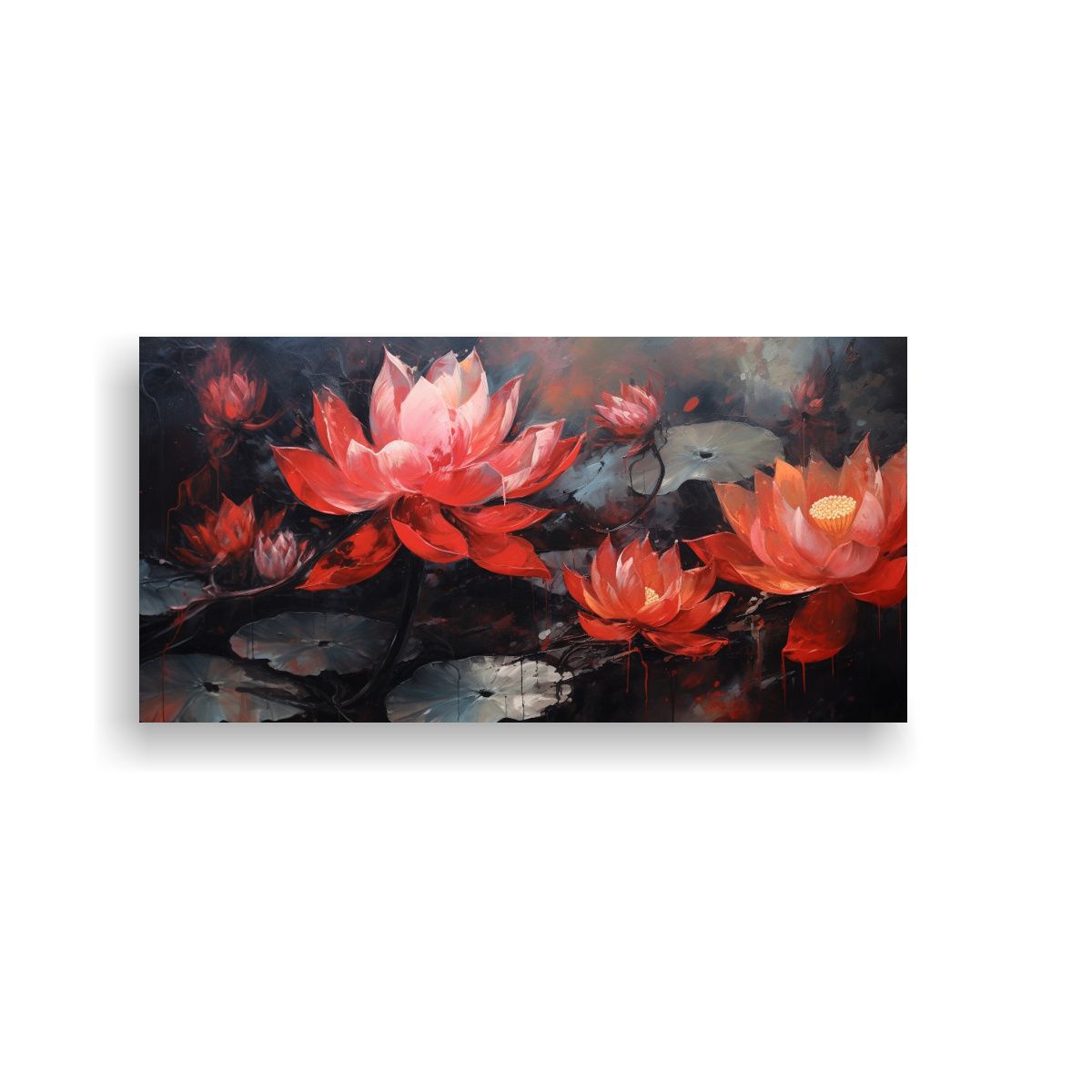 GENERICO - Pintura En Bastidor De Loto Negro Estilo 100x50 Cm