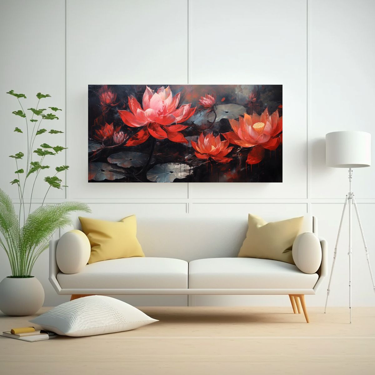 GENERICO - Pintura En Bastidor De Loto Negro Estilo 100x50 Cm