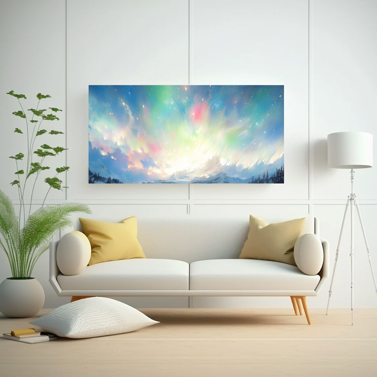 GENERICO - Pintura Abstracta Estilo Aurora Boreal En Tonos 80x40 Cm