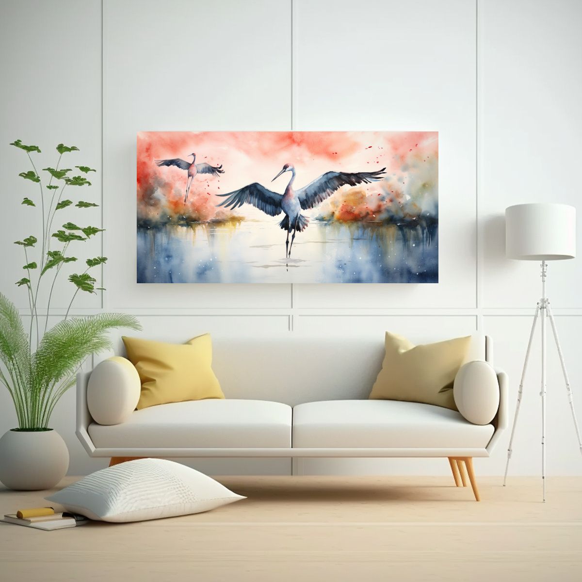 GENERICO - Pintura Estilo Acuarelas Coloridas De Grúas En 80x40 Cm