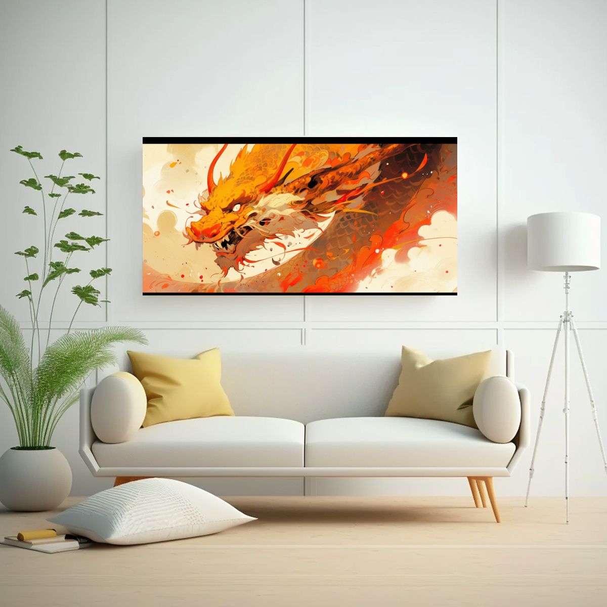 GENERICO - Pintura En Bastidor Tonos Luminosos Dragón En 100x50 Cm