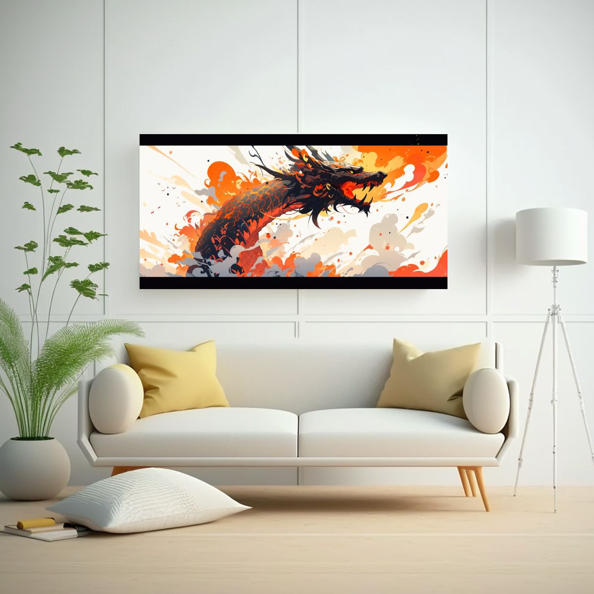 GENERICO - Pintura Decorativa De Dragón En Tonos Naranja 80x40 Cm