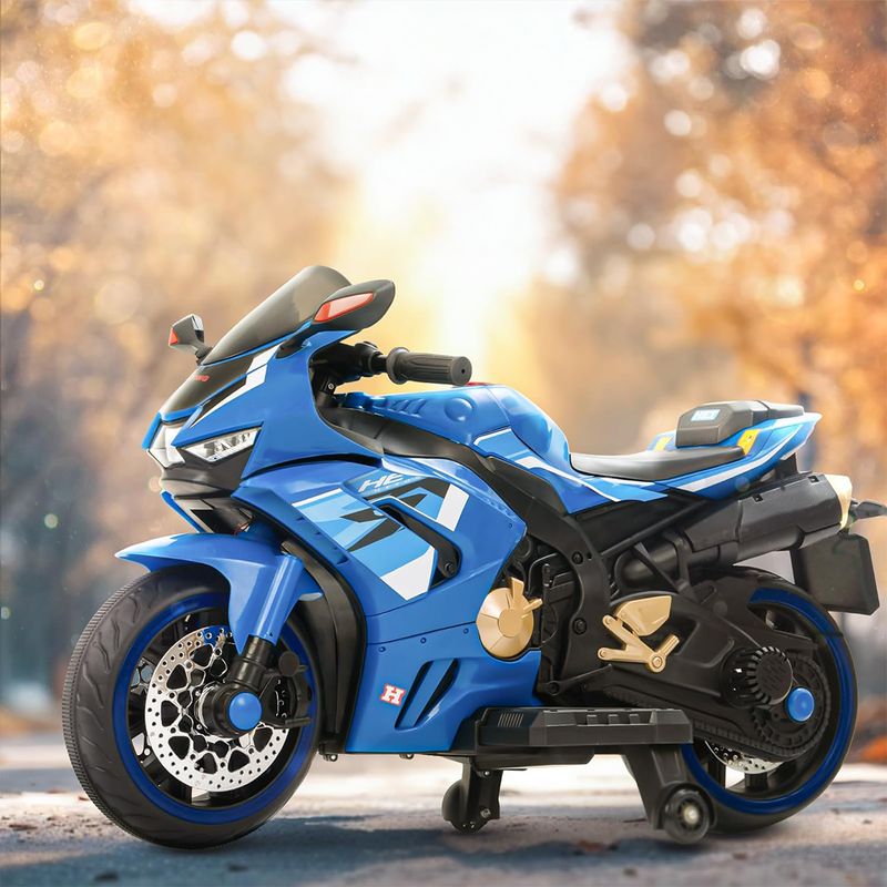 CASA BELLA - Moto Eléctrica para Niños AZUL TB-518 – 12V Motor 550 + Luces, Música y Pedal