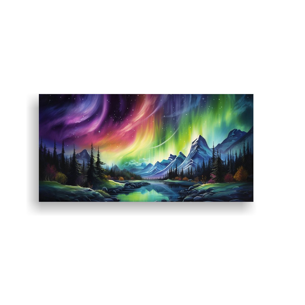 GENERICO - Pintura Decorativa Aurora Boreal Con Arcoíris Y 100x50 Cm