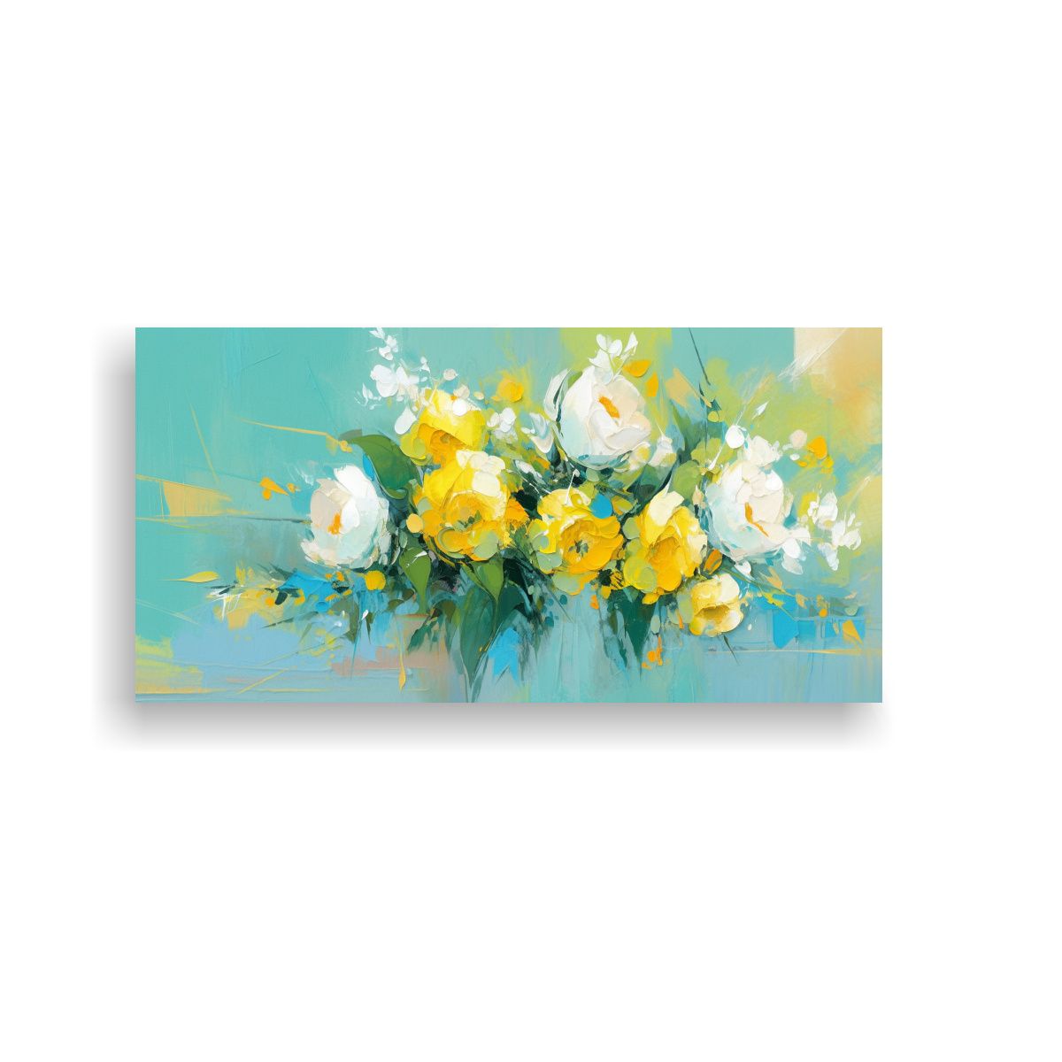 GENERICO - Pintura En Lienzo De Flores Amarillas Y Turquesas 100x50 Cm