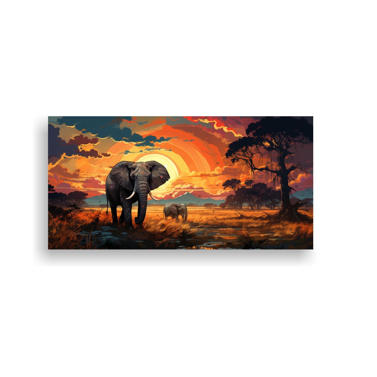 GENERICO - Arte De Pared Horizontal Elefante En La Sabana 100x50 Cm.