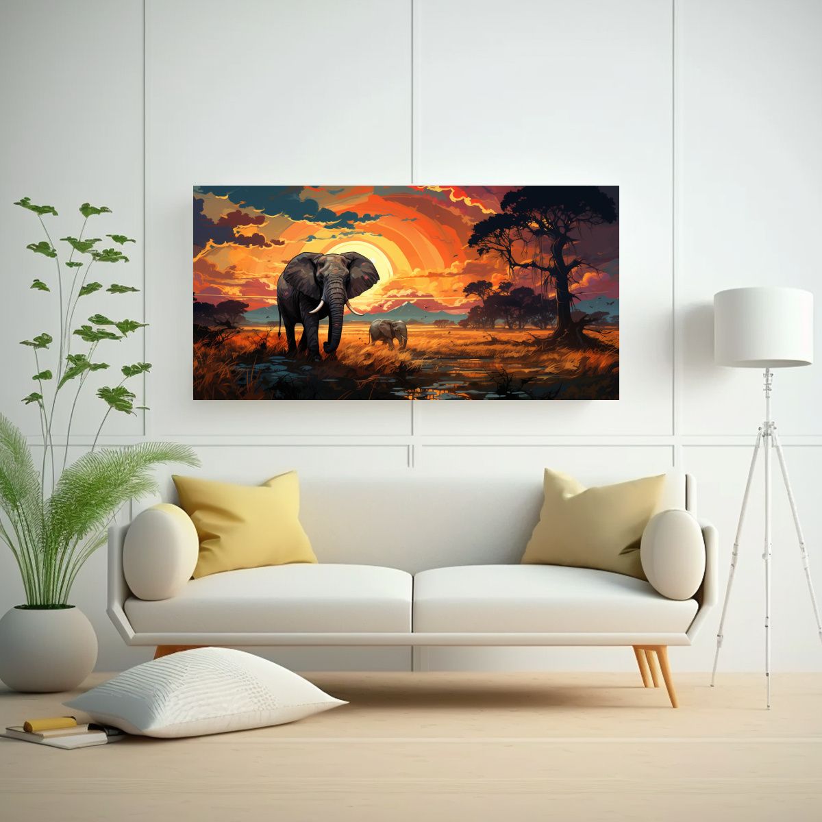 GENERICO - Arte De Pared Horizontal Elefante En La Sabana 100x50 Cm.