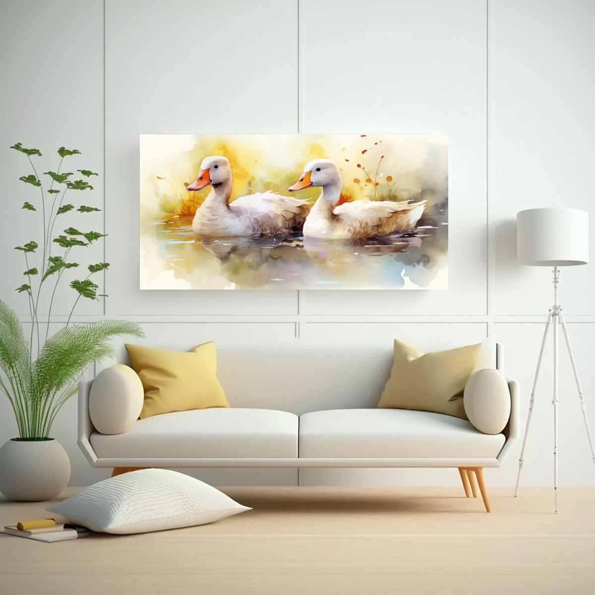 GENERICO - Pintura Acuarela De Gansos En Movimiento Colorido 60x30 Cm
